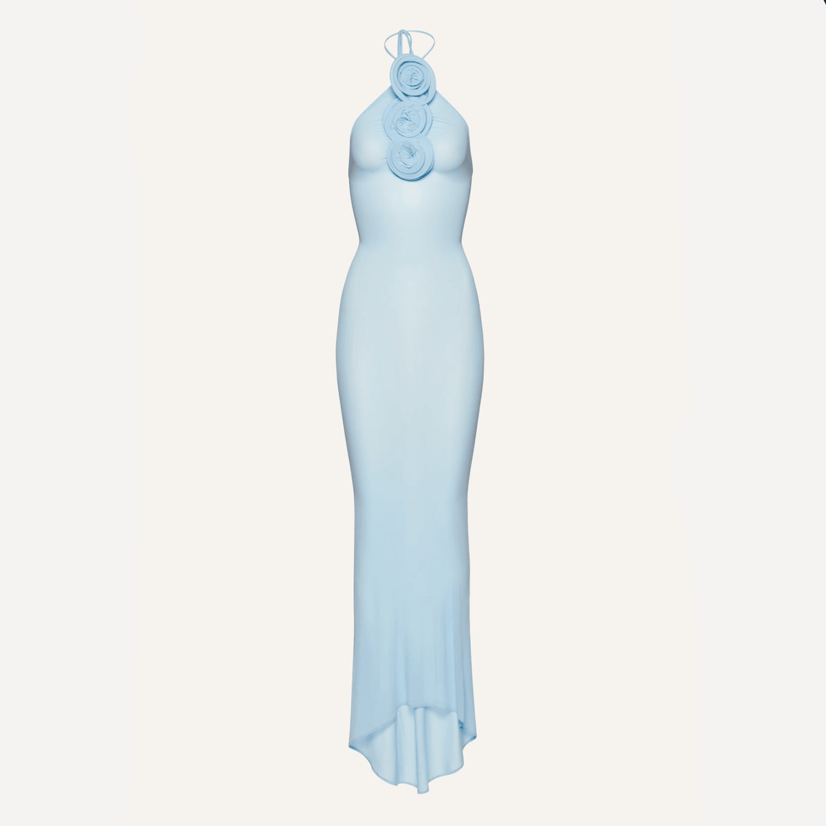 3D Rosette Halter Neck Bodycon Fishtail Maxi Dress 9