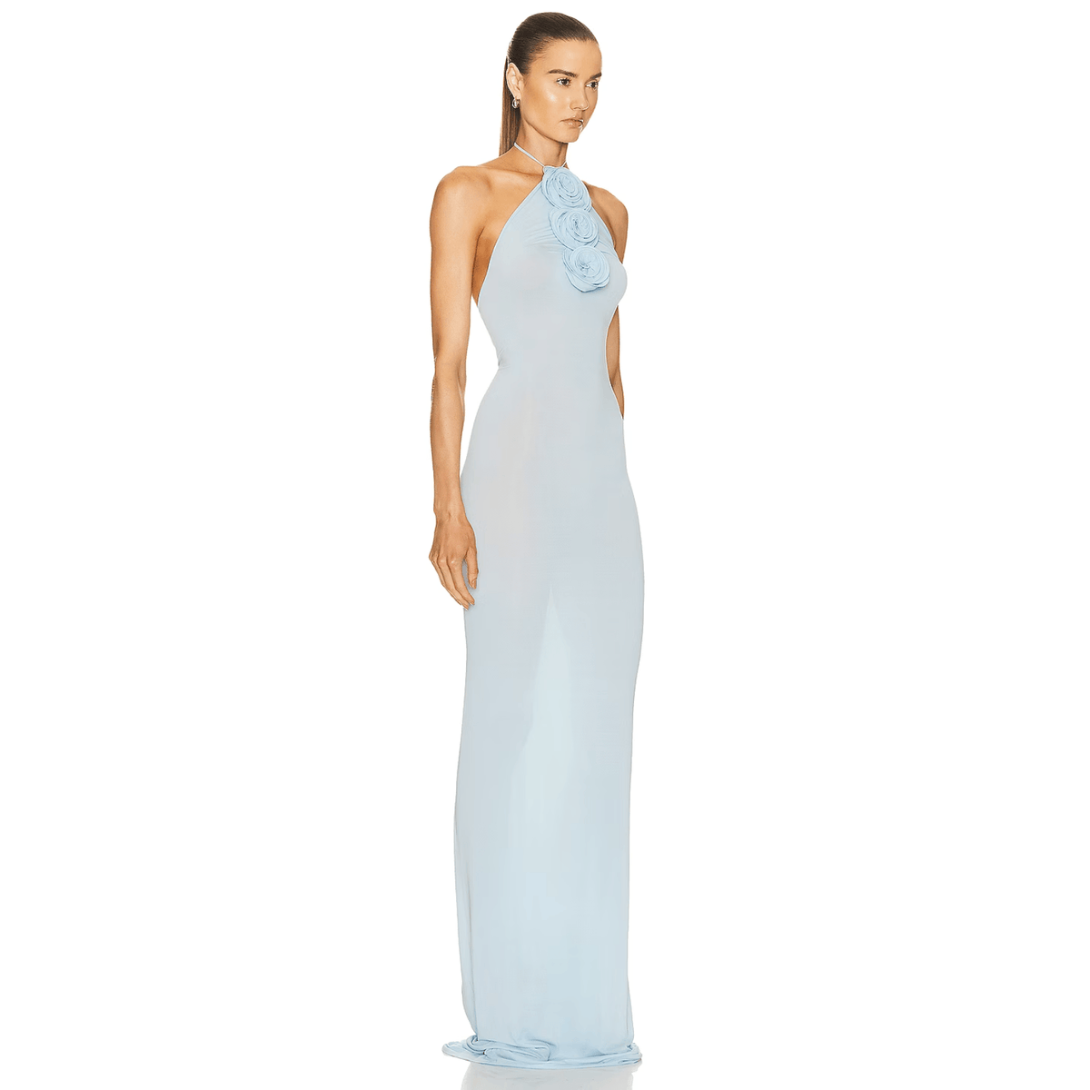 3D Rosette Halter Neck Bodycon Fishtail Maxi Dress 7
