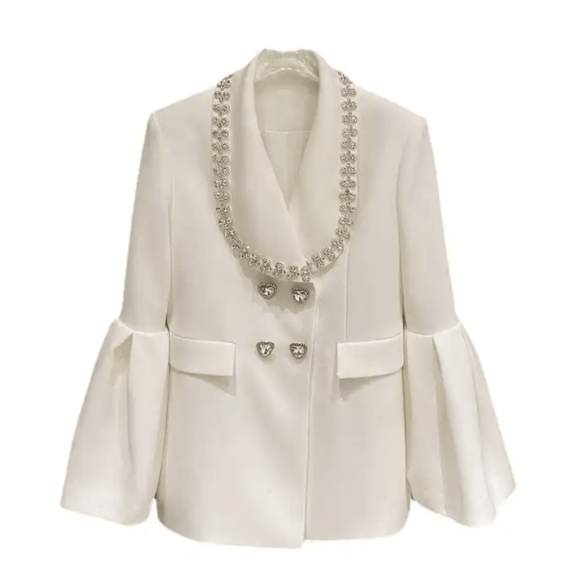 Crystal Trim Double Breasted Bell Sleeve Blazer Mini Dress - View 10