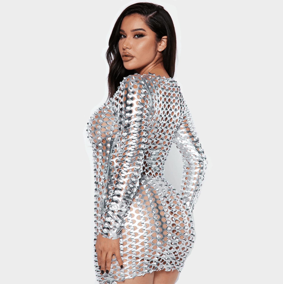 Metallic Cut-Out Long-Sleeve Bodycon Mini Dress 6