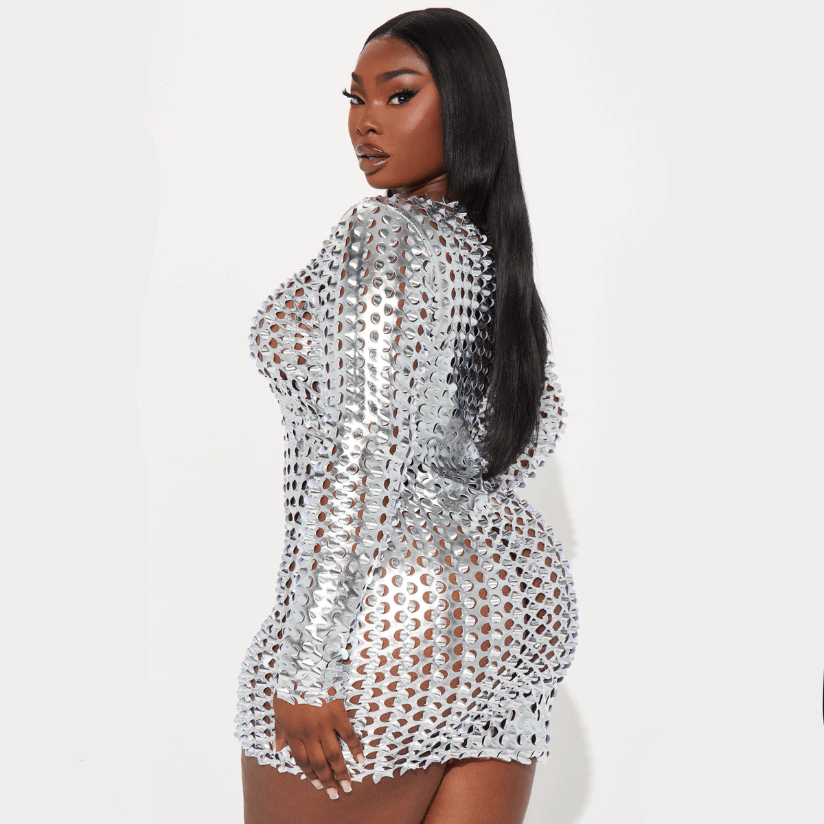 Metallic Cut-Out Long-Sleeve Bodycon Mini Dress 8