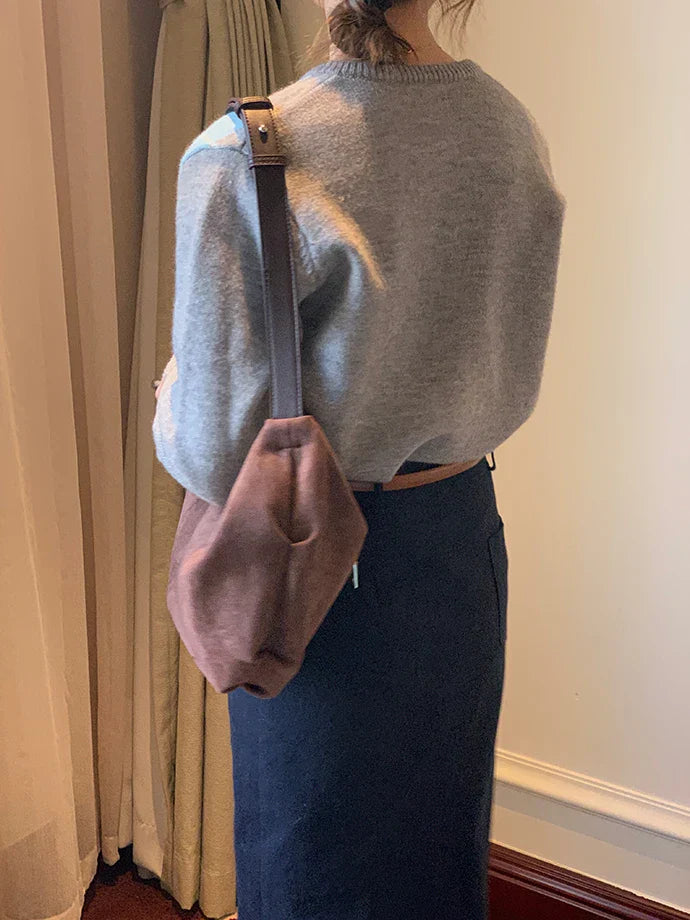 Plaid Round Neck Loose Knit Cardigan - Fashionpara