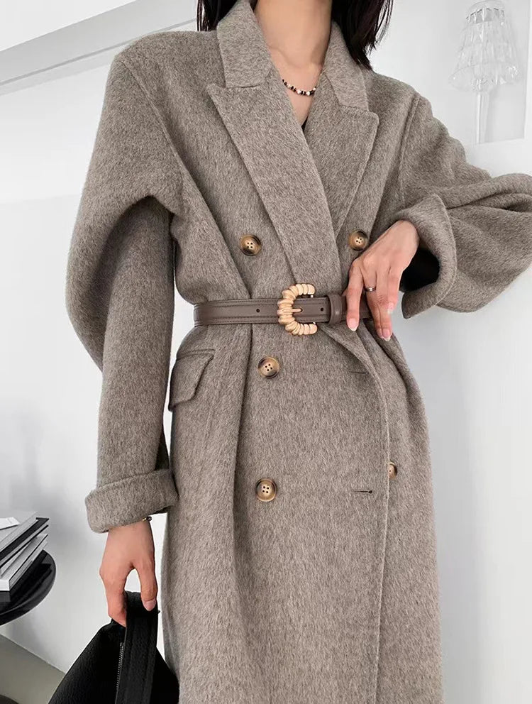 Turn-Down Collar Cashmere Wool Overcoat