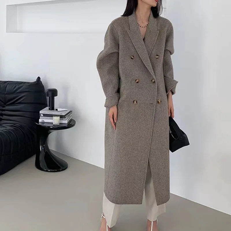 Turn-Down Collar Cashmere Wool Overcoat