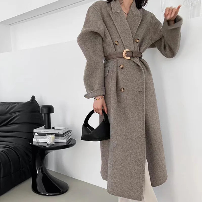 Turn-Down Collar Cashmere Wool Overcoat