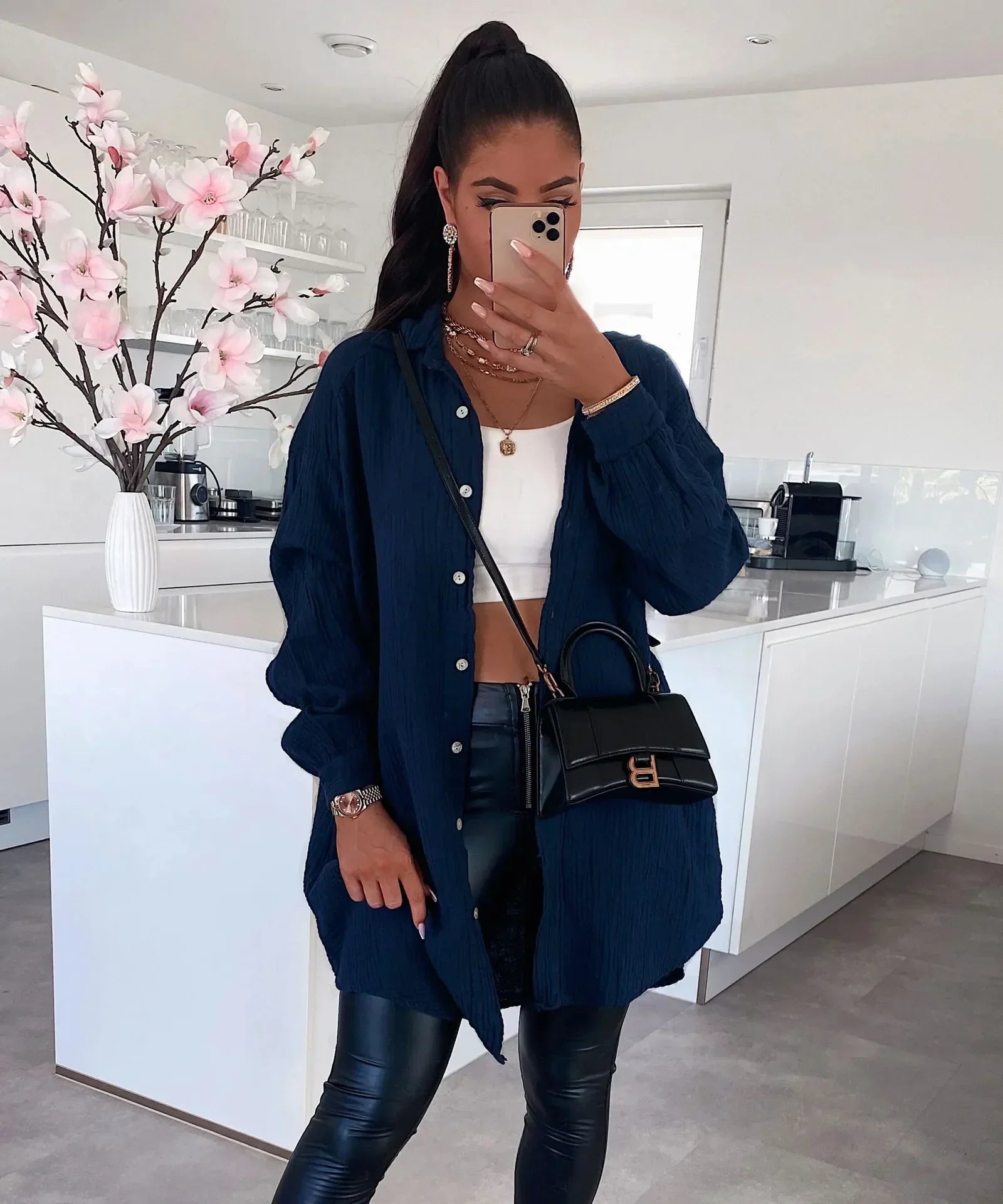 Solid Color Loose Style Blouse Cotton Autumn New Women Winter Coats - Fashionpara