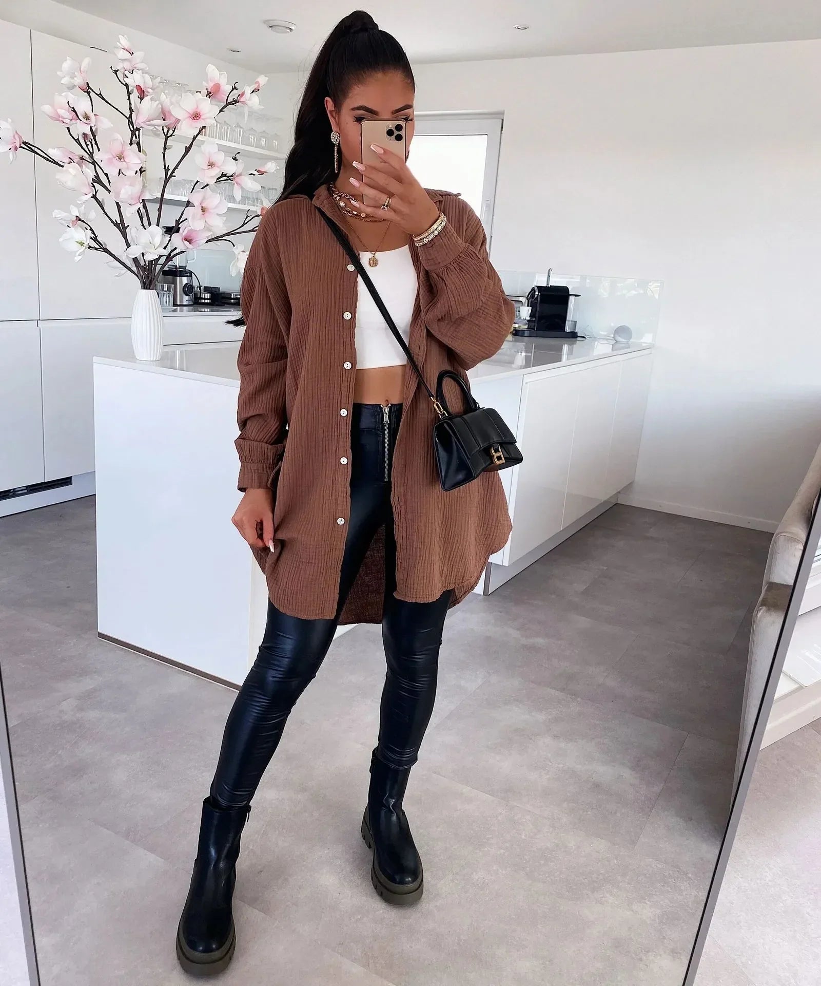 Solid Color Loose Style Blouse Cotton Autumn New Women Winter Coats - Fashionpara