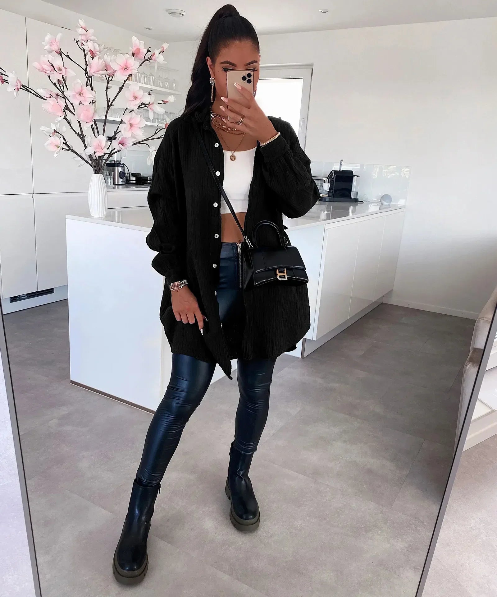 Solid Color Loose Style Blouse Cotton Autumn New Women Winter Coats - Fashionpara