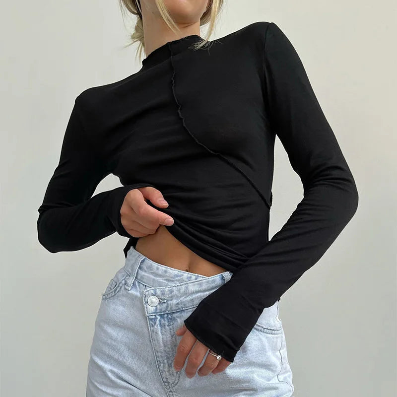 Turtleneck Y2K Long Sleeve Casual Slim Fit Knit Top