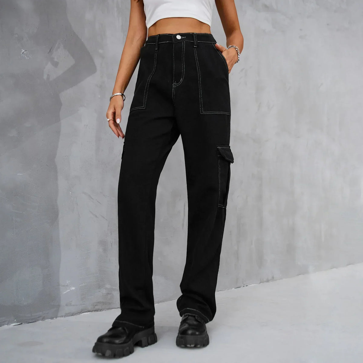 Vintage Baggy Wide Leg Streetwear Straight Denim Pockets Cargo Jean