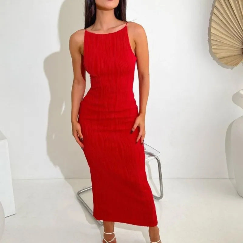 Textured Rib Square-Neck Sleeveless Bodycon Maxi Dress 8