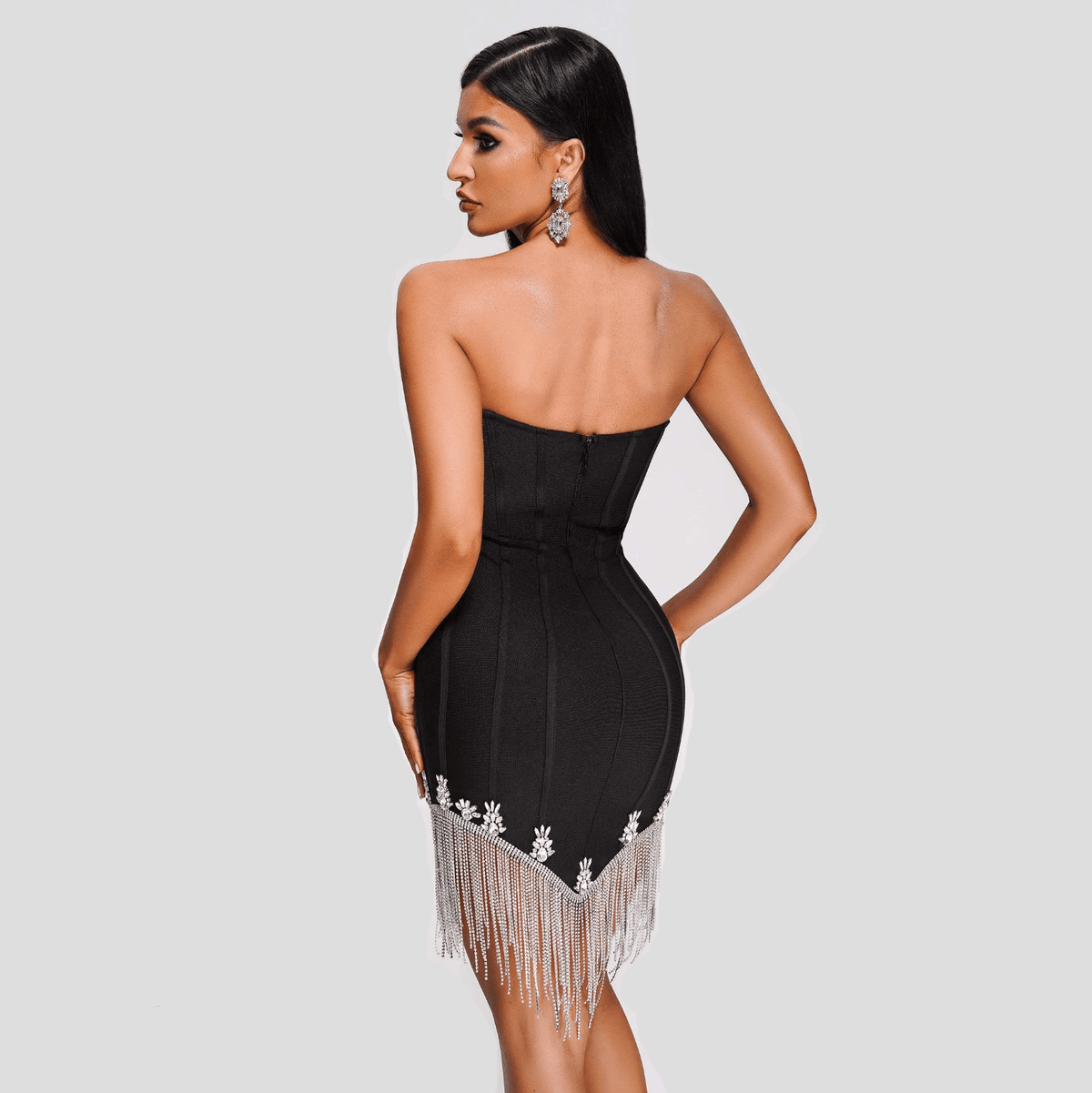 Strapless Corset Crystal Fringe-Trim Mini Dress 15