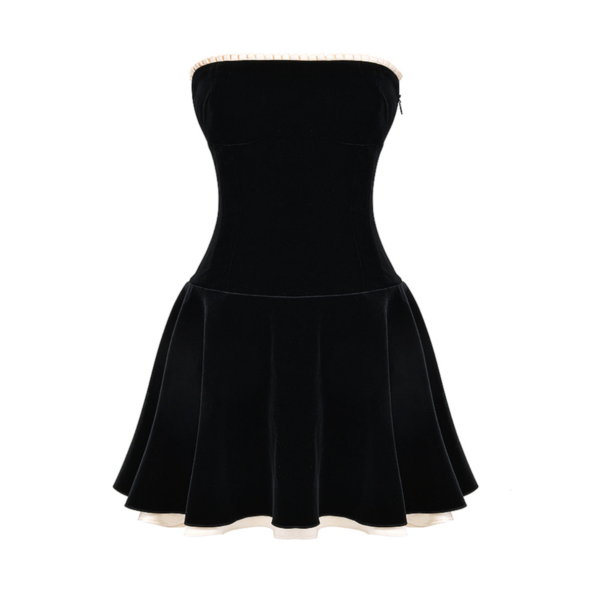 Velvet Strapless Contrast-Trim Flared Mini Dress 14
