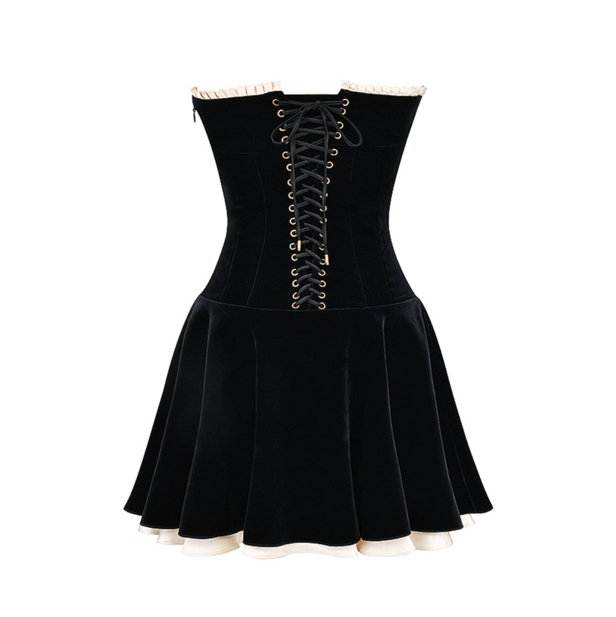 Velvet Strapless Contrast-Trim Flared Mini Dress 15