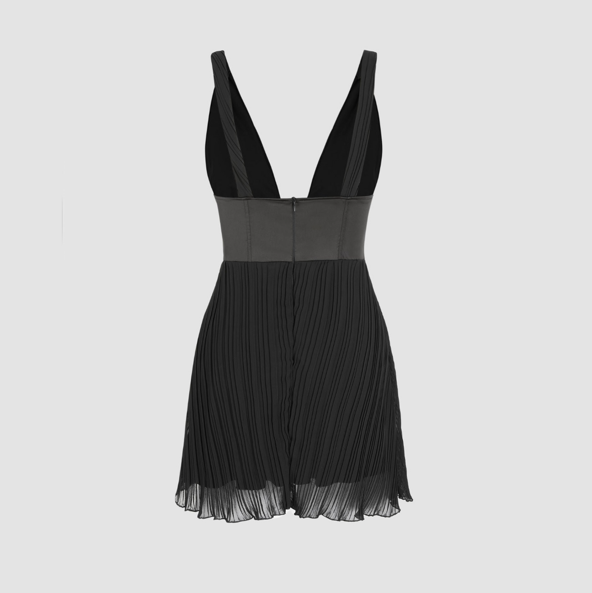 V-Neck Satin Corset Pleated Ruffle Hem Mini Dress 4