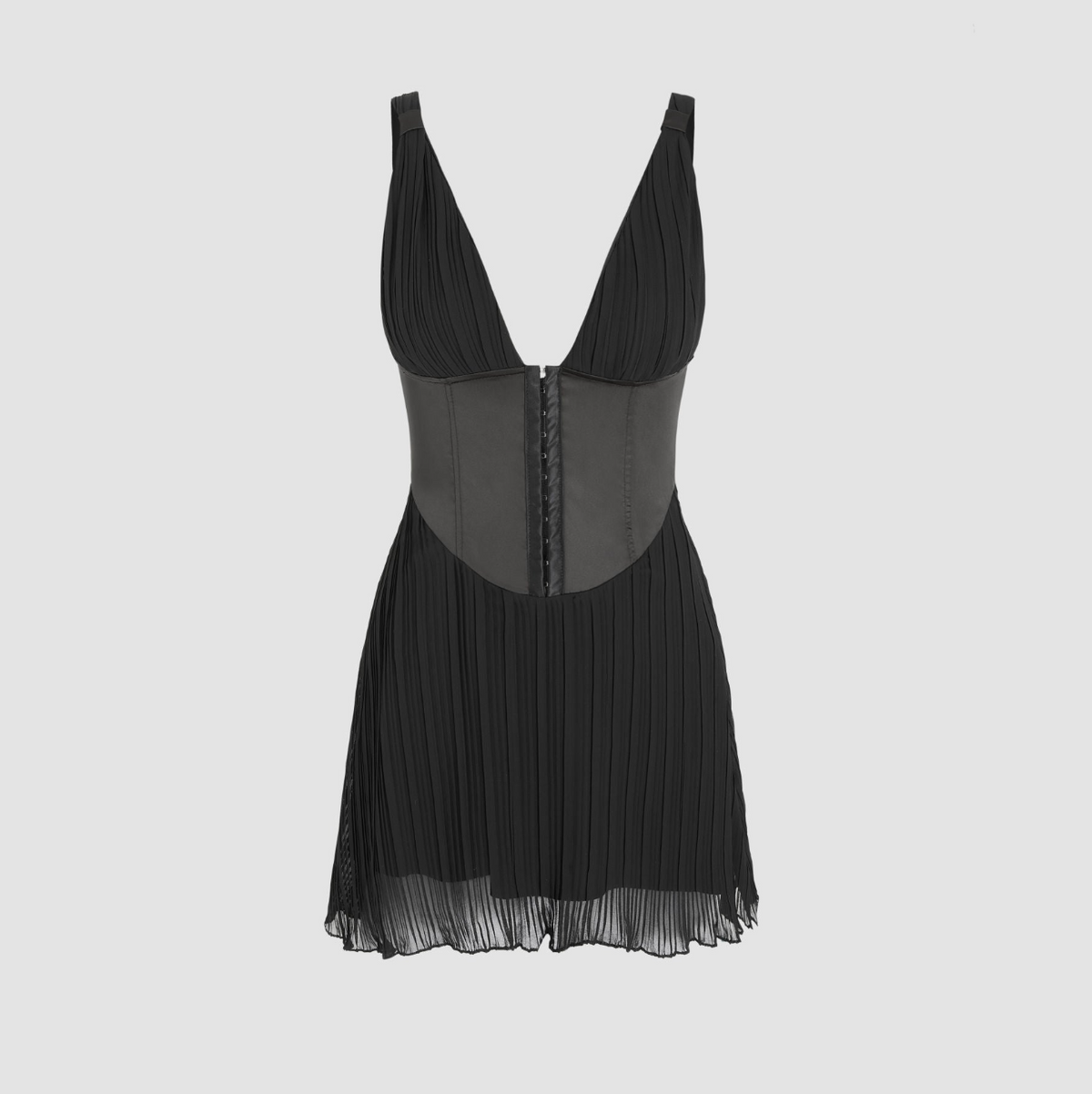 V-Neck Satin Corset Pleated Ruffle Hem Mini Dress 3