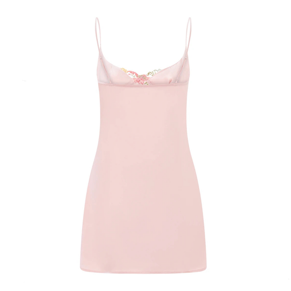 Satin Sweetheart Spaghetti Strap Floral Embroidery Slip Mini Dress - View 7