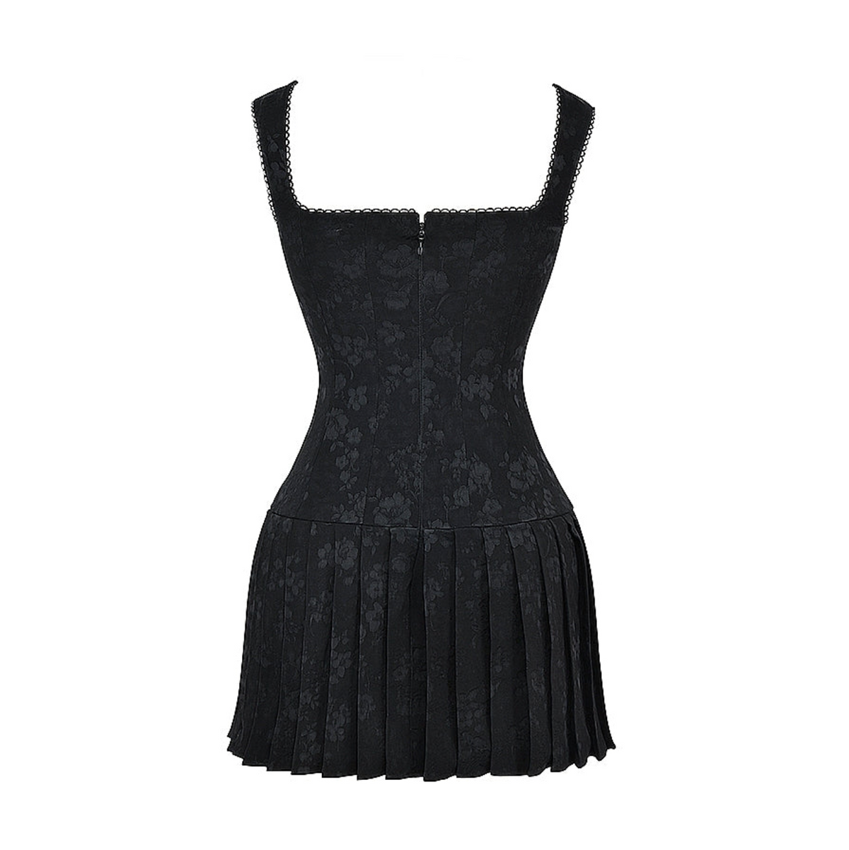 Square Neck Lace Up Corset Pleated Flare Mini Dress - View 12