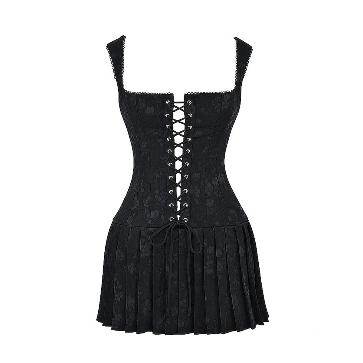 Square Neck Lace Up Corset Pleated Flare Mini Dress - View 11