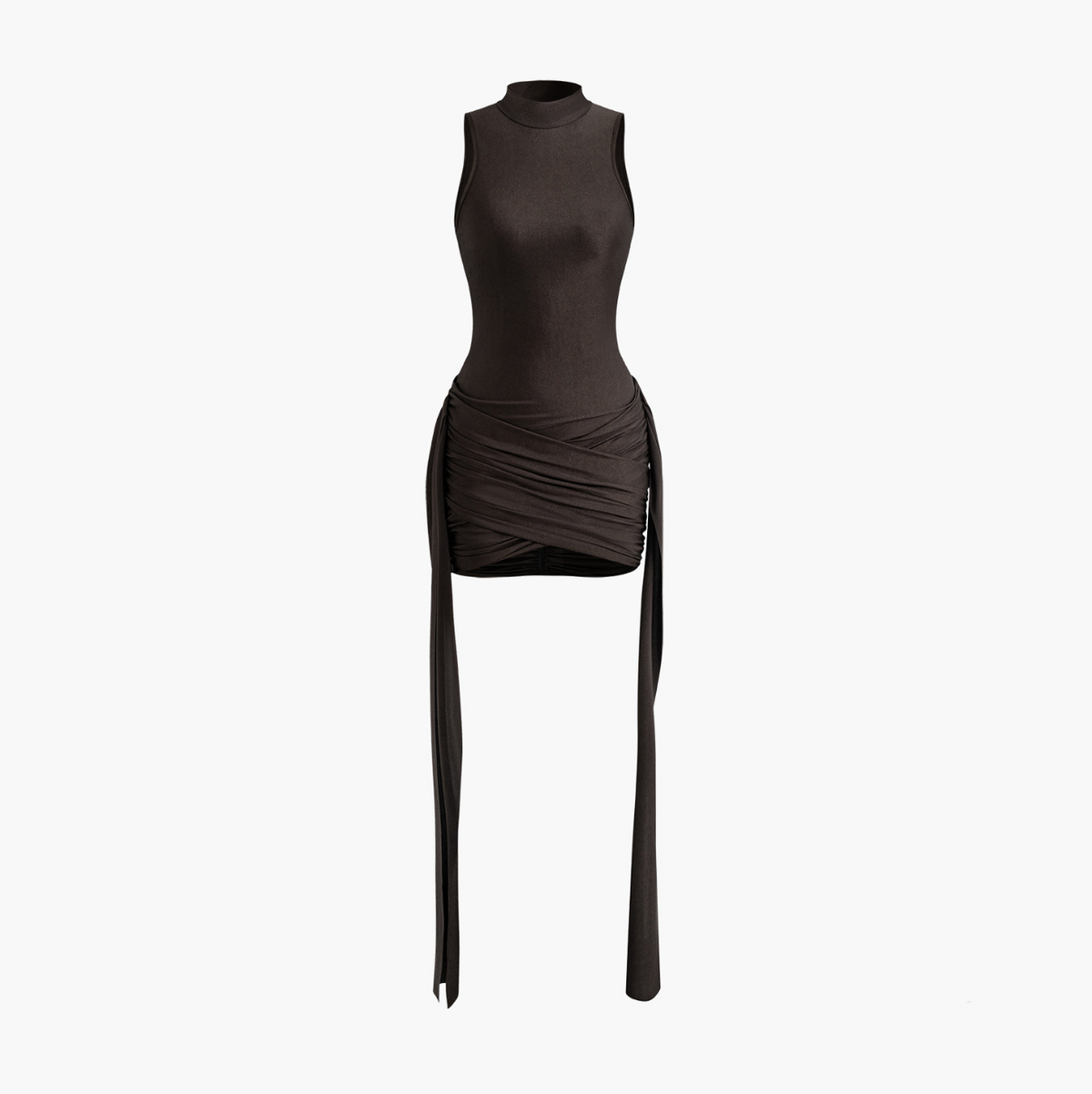 Ruched Mock Neck Sleeveless Draped Bodycon Mini Dress 8