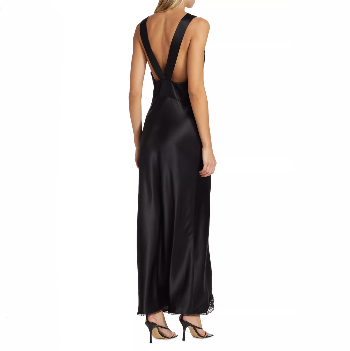 Sleeveless Lace Panel Cutout Plunge Satin Slip Dress 14