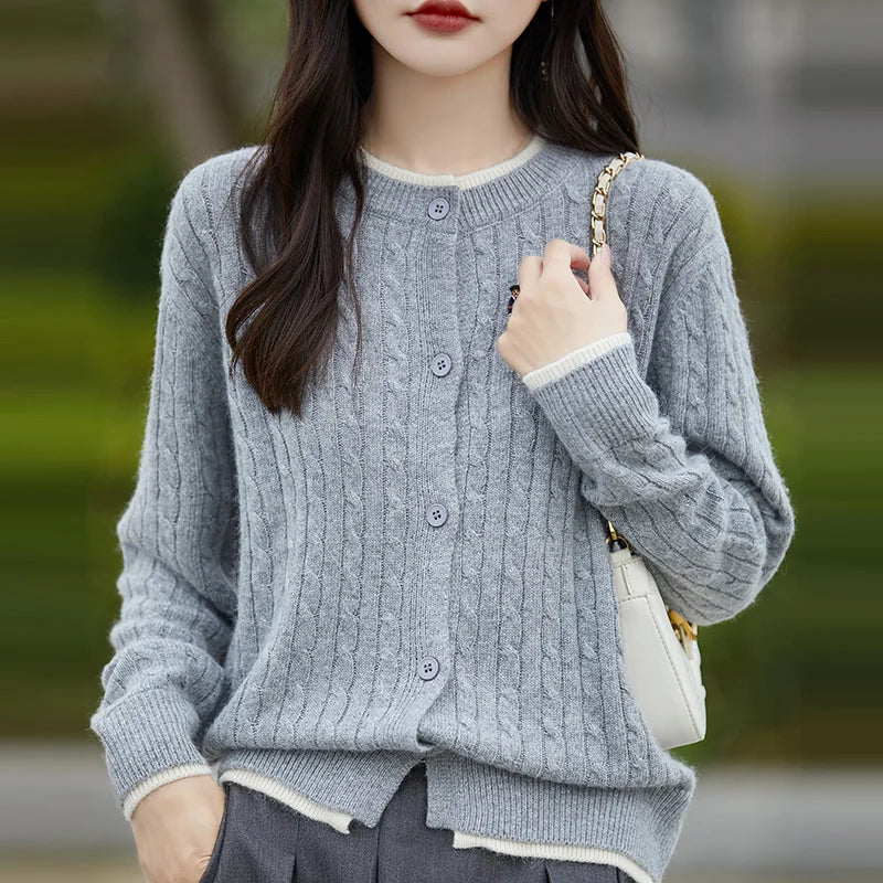 Embroidered Little Bear Loose Cashmere O-Neck Cardigan