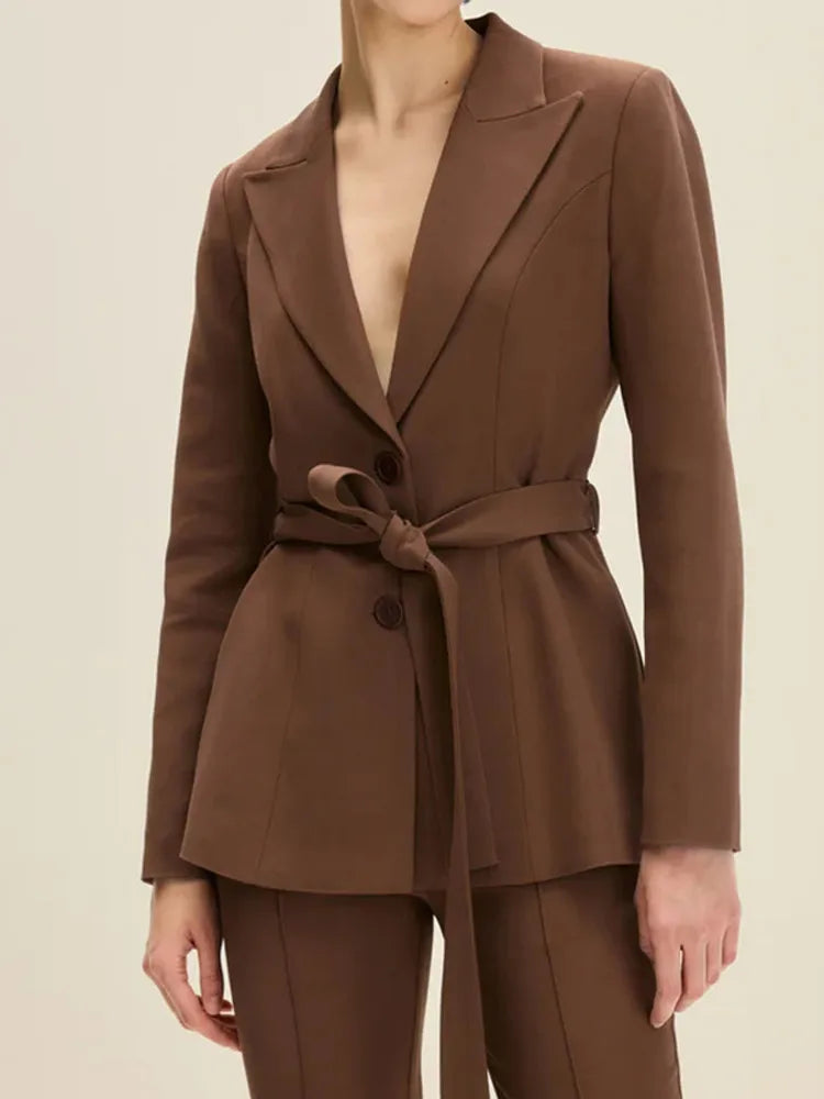 Brown Elegant Single Breasted Suit Coat