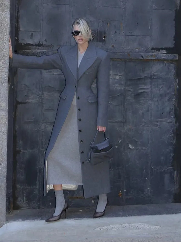 Grey Single Breasted Wool Coat