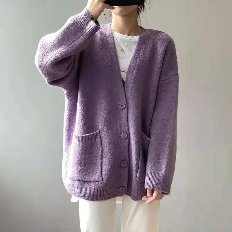 Lazy Wind Yellow Single-Breasted Knit Cardigan PURPLE / One Size cardiagn-250126