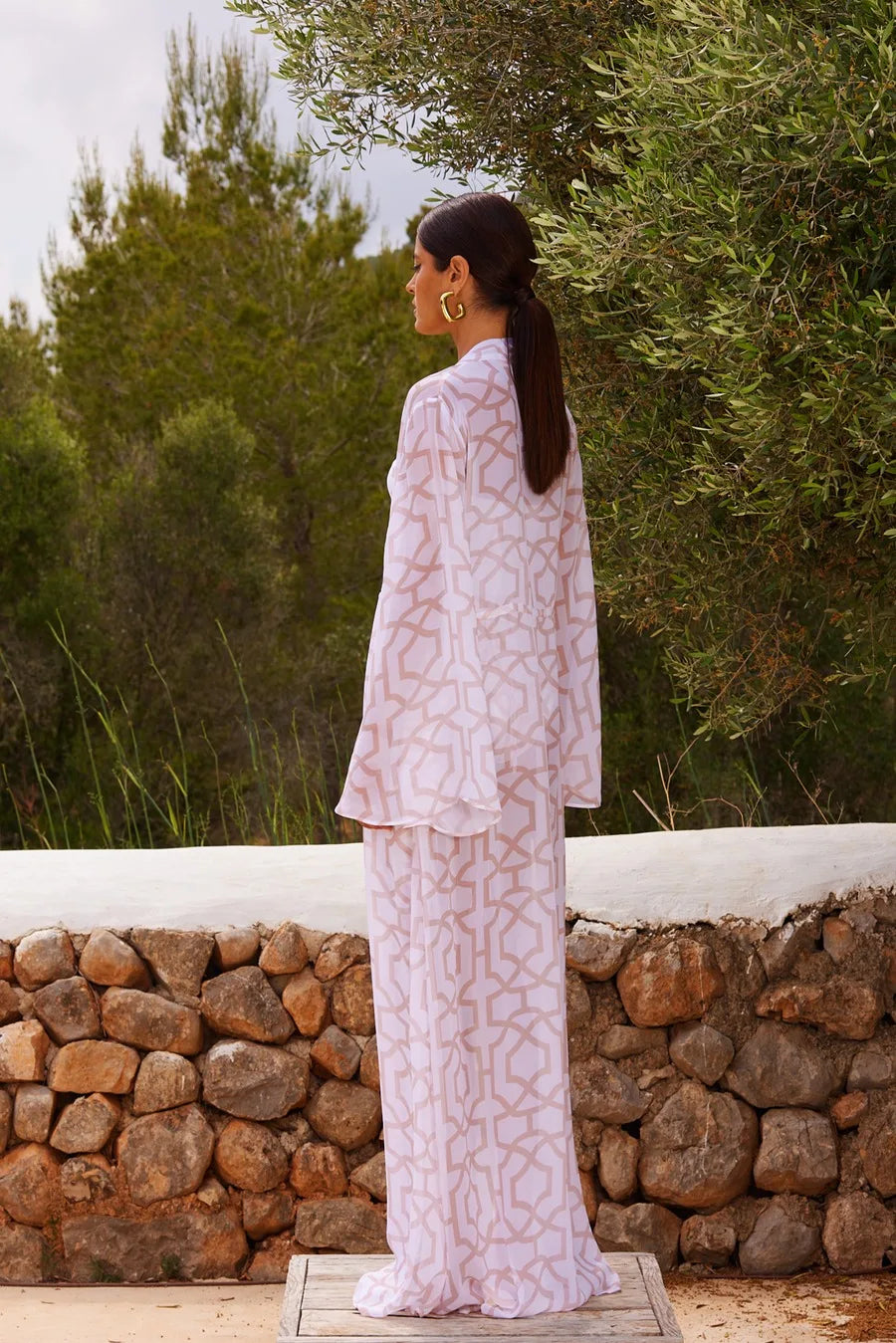 Geometric Print Kimono One Piece Swimsuit