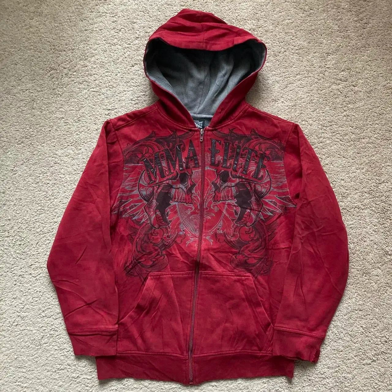 Vintage Skull Wing Zip Up Hoodie