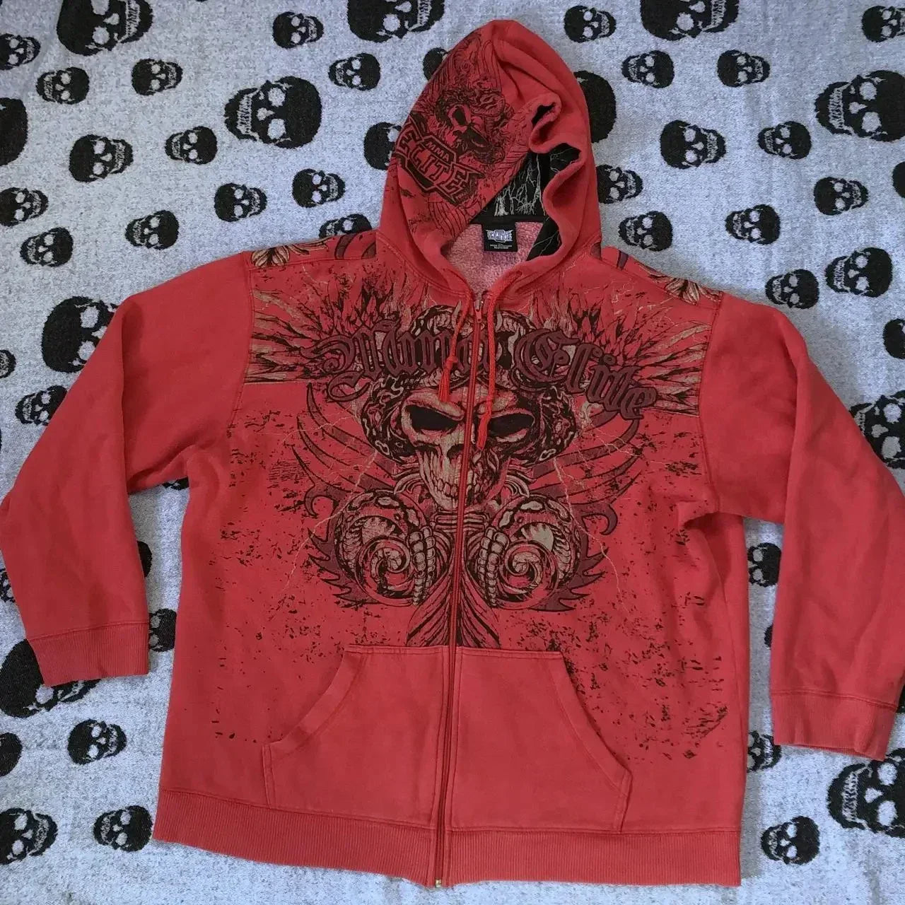 Vintage Skull Wing Zip Up Hoodie
