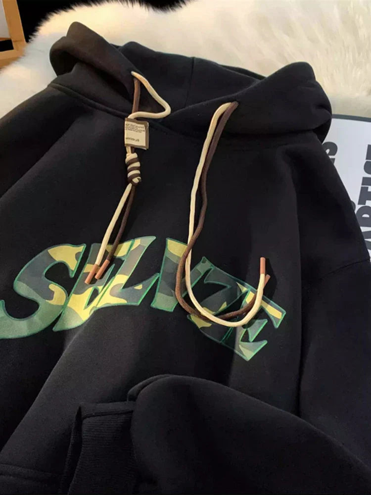 Camouflage Letter Print Punk Y2K Hoodie