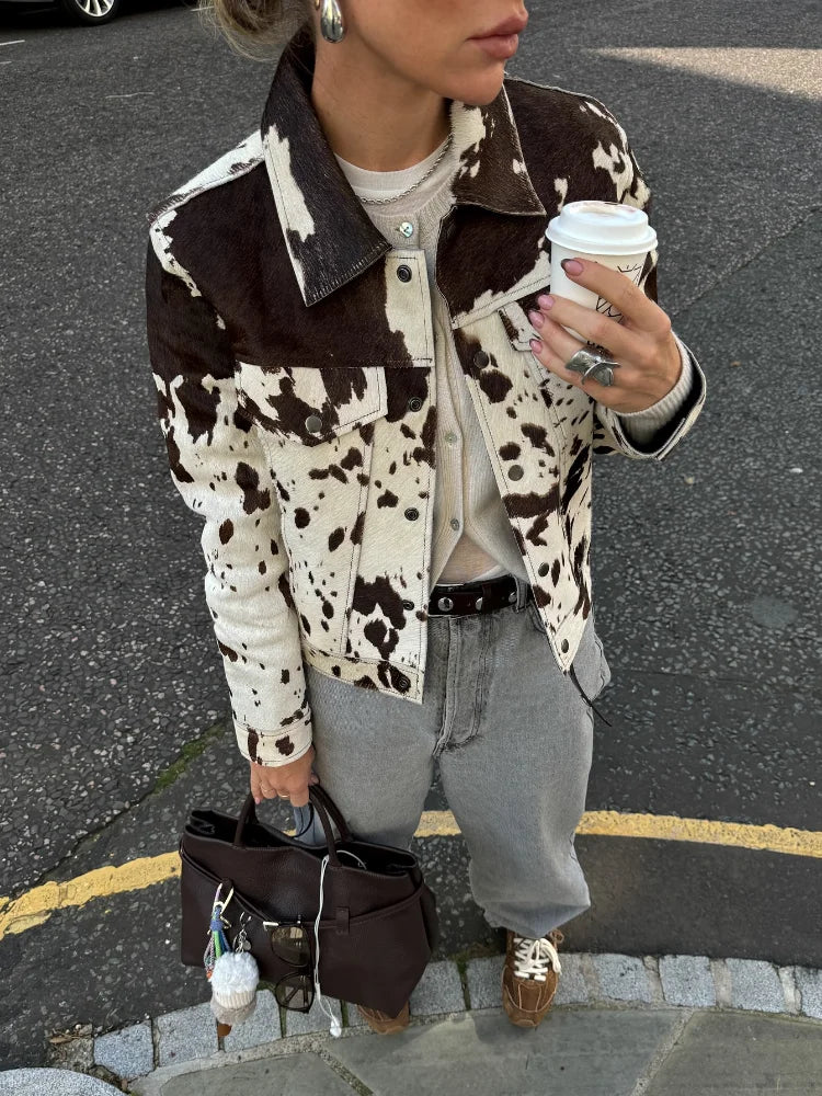 Printed Lapel Suede Coat