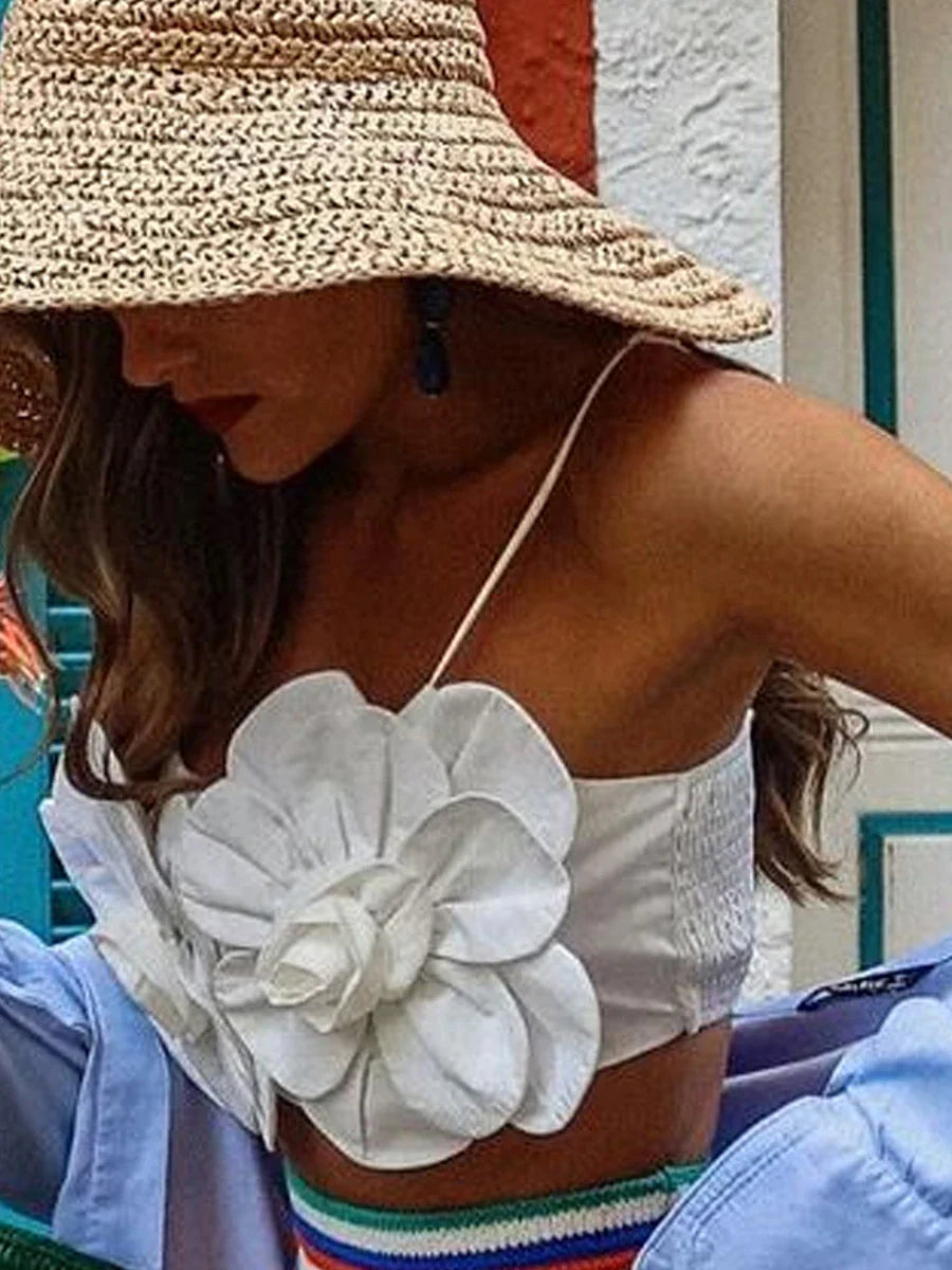 Y2K Open Back 3D Flower Sleeveless Crop Top