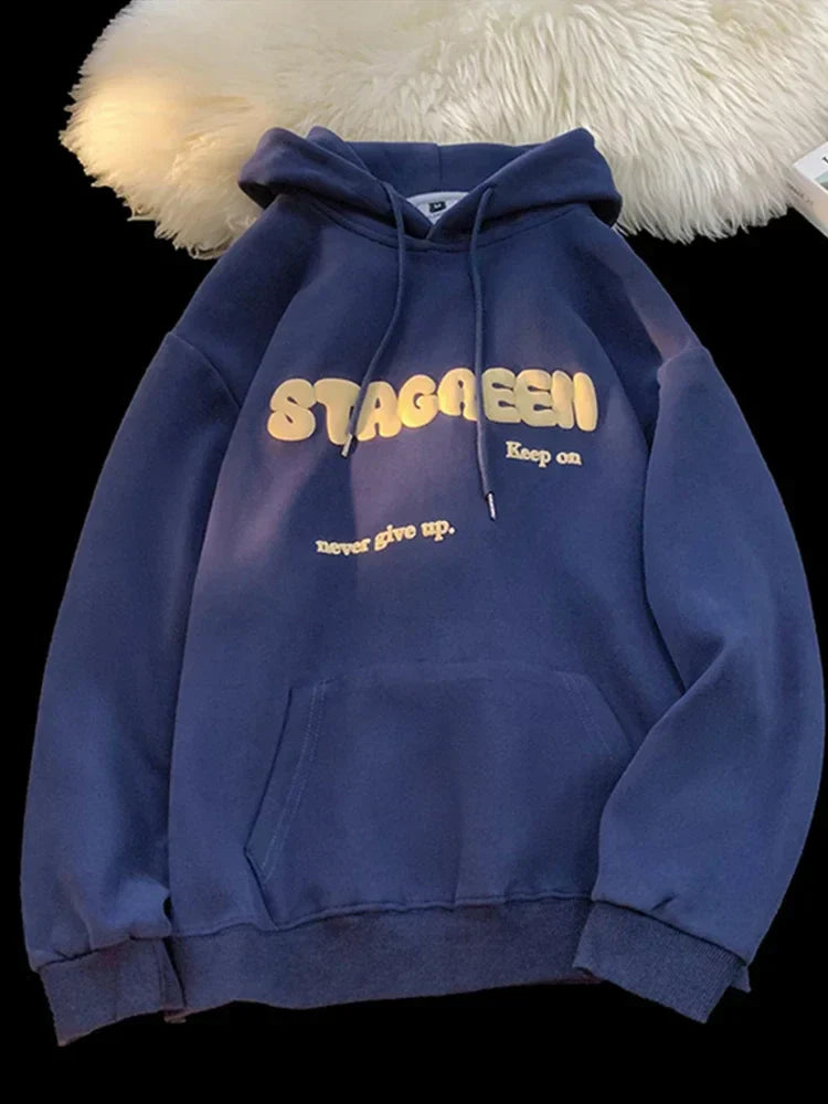 Letter Print Autumn Y2K Pocket Hoodie