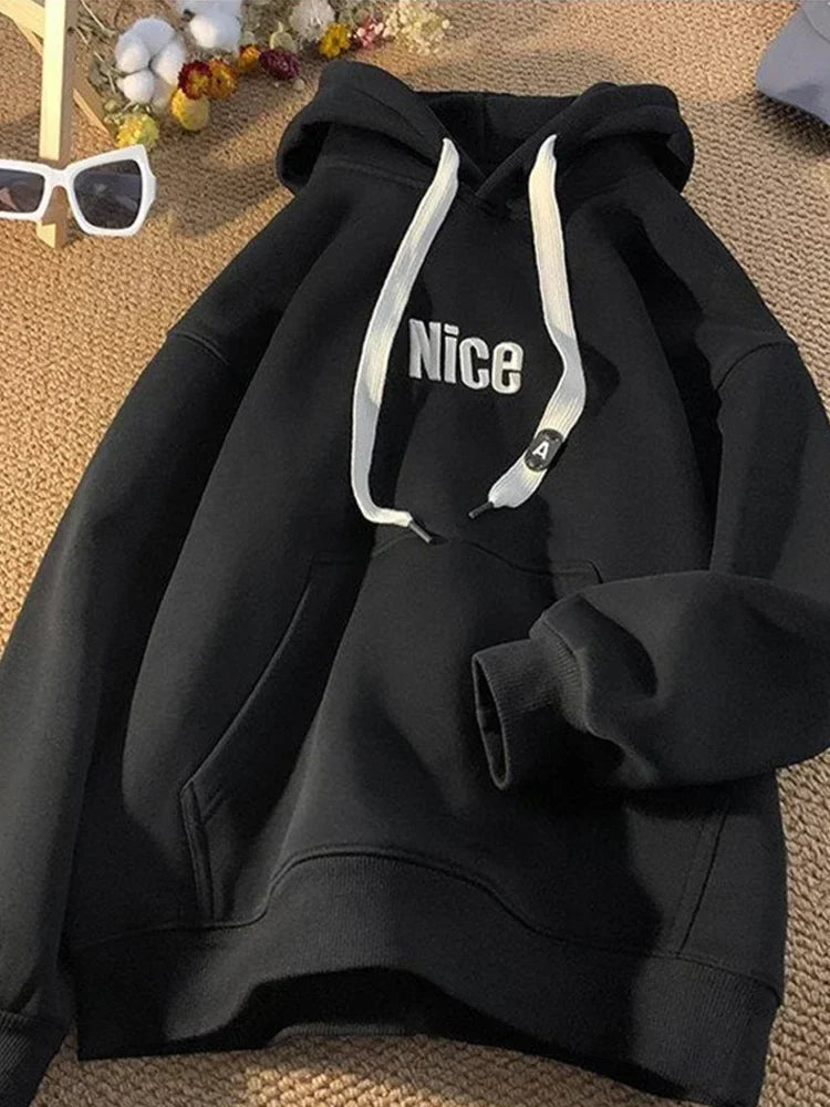 Nice Letter Print Cotton Fleece Hoodie