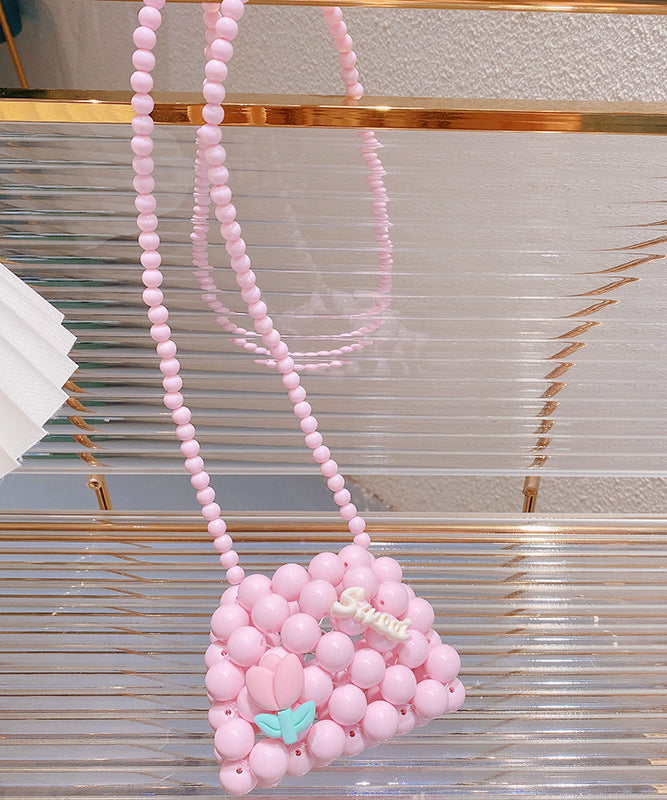 Pink Handmade Woven Kids Girls Crossbody Bag