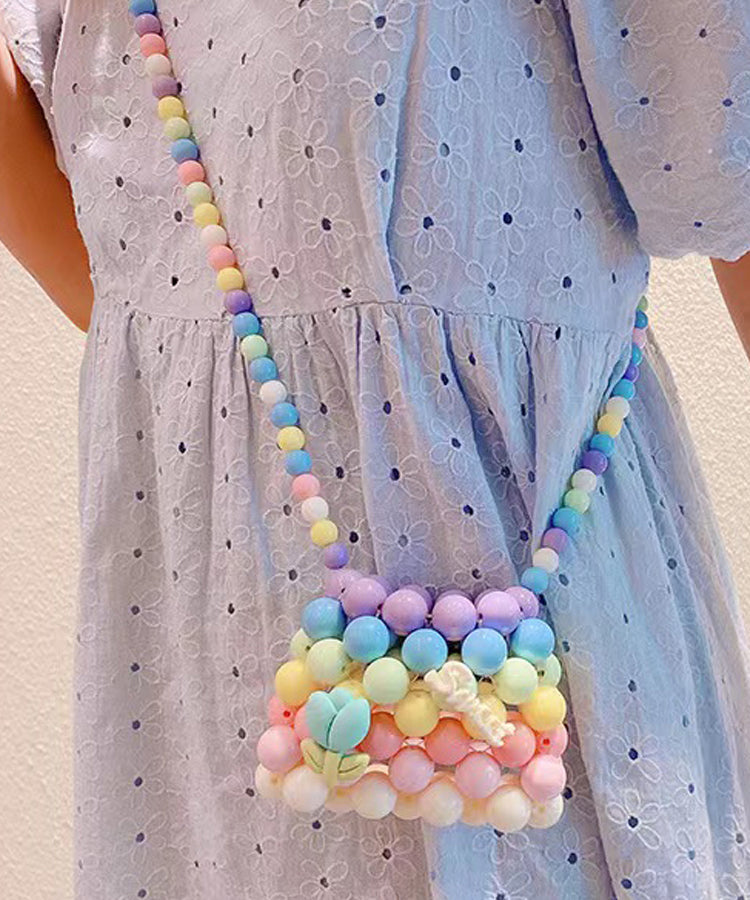 Pink Handmade Woven Kids Girls Crossbody Bag