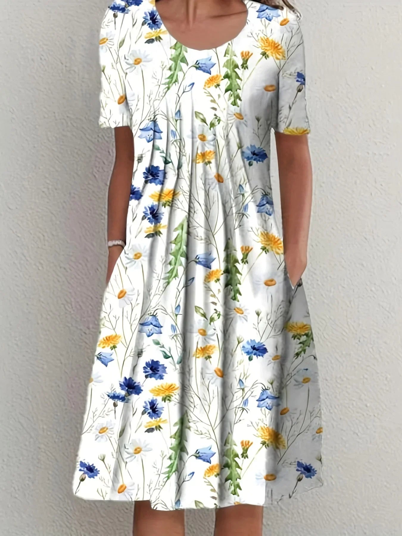 Elegant Spring Summer Round Neck Printed Floral Dress