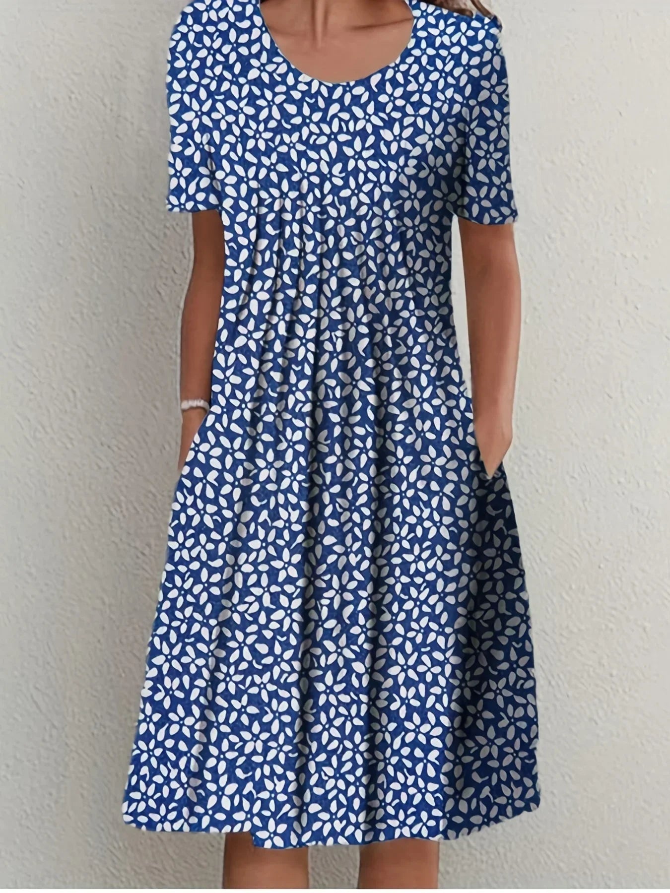 Elegant Spring Summer Round Neck Printed Floral Dress
