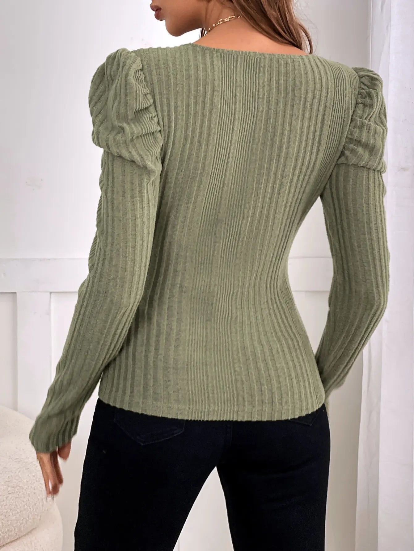 Solid Color Semi-Open Neck Autumn Slim Knit Top - Fashionpara