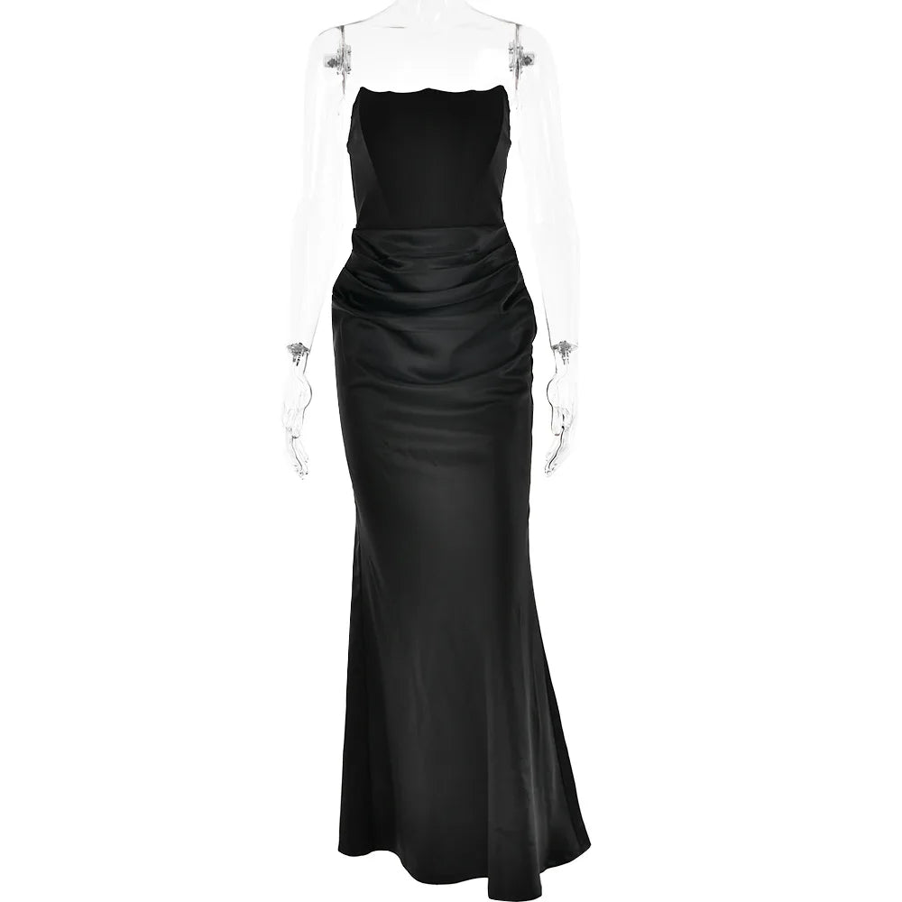 Elegant Corset Strap Neck Backless Maxi Red Christmas Party Dress Black / S Dresses-L
