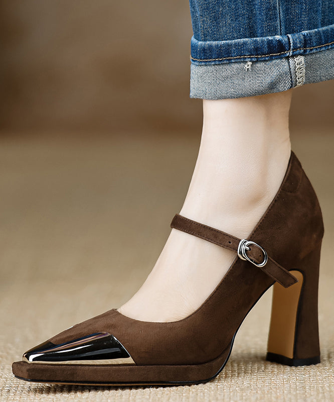 Sequined Splicing Chunky High Heels Black Suede