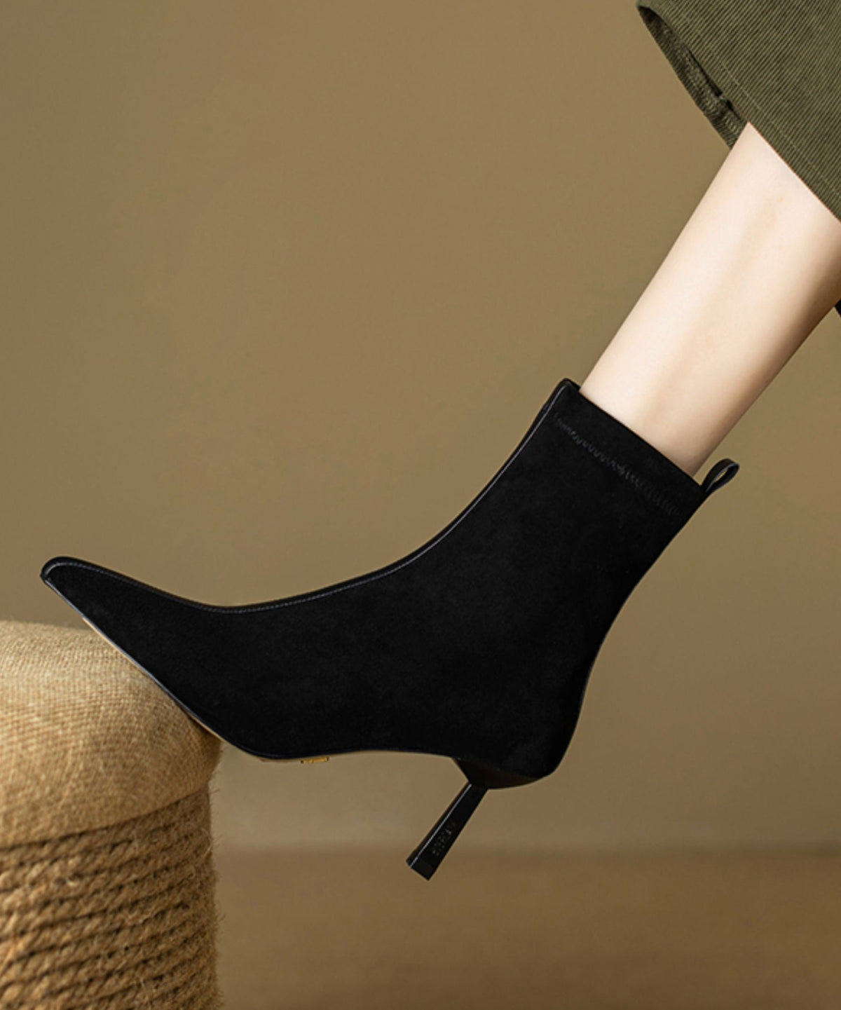 Splicing Stiletto Boots Khaki Suede Pointed Toe