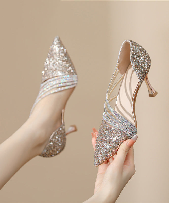 Splicing Stiletto High Heels Champagne Sequins
