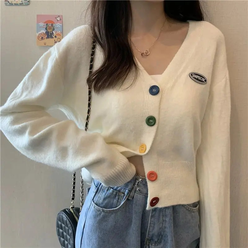 Colorful V-Neck Loose Long Sleeve Casual Knit Cardigan