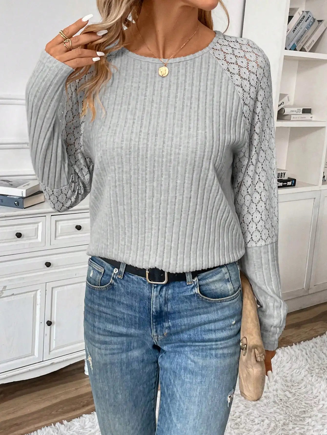 Solid Color Design Sense Knitted Long Sleeve Top Women - Fashionpara