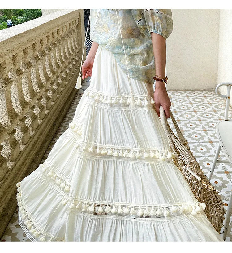 Summer Boho Skirts High Waist Hollow A-line Maxi Skirts Holiday