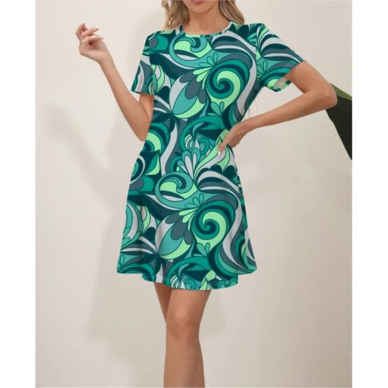 Latest Summer Fashion Floral Print Round Neck Dress